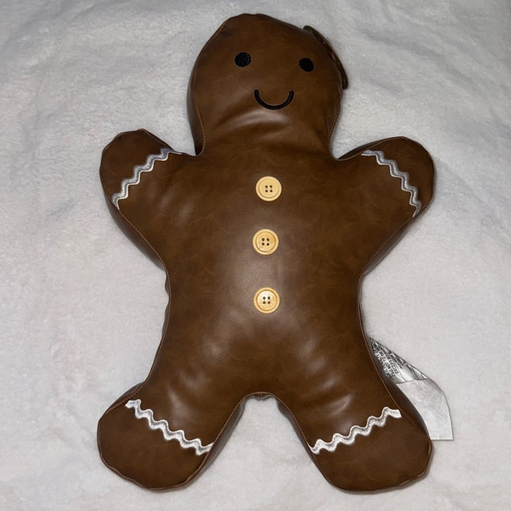 Aspen Christmas gingerbread man faux leather pillow